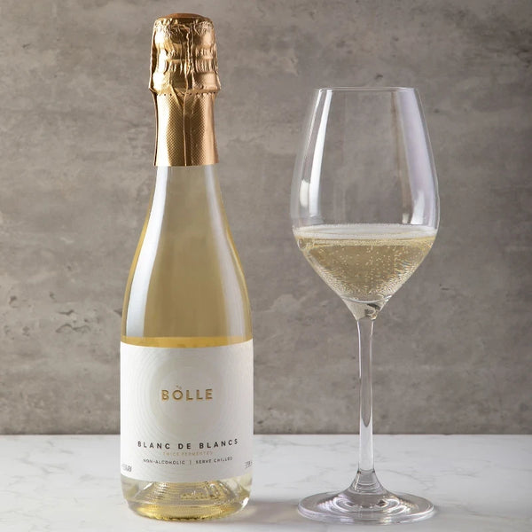 BOLLE Blanc de Blancs Demi 375ml non-alcoholic sparkling wine with glass, 91 points Wine Enthusiast