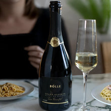 BOLLE Grand Reserve lees-aged non-alcoholic wine with pasta dinner, best alcohol-free wine for fine dining and food pairing